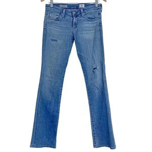 AG The Olivia Skinny Boot Cut Jeans Distressed Light Wash Low Rise Size 27 Denim